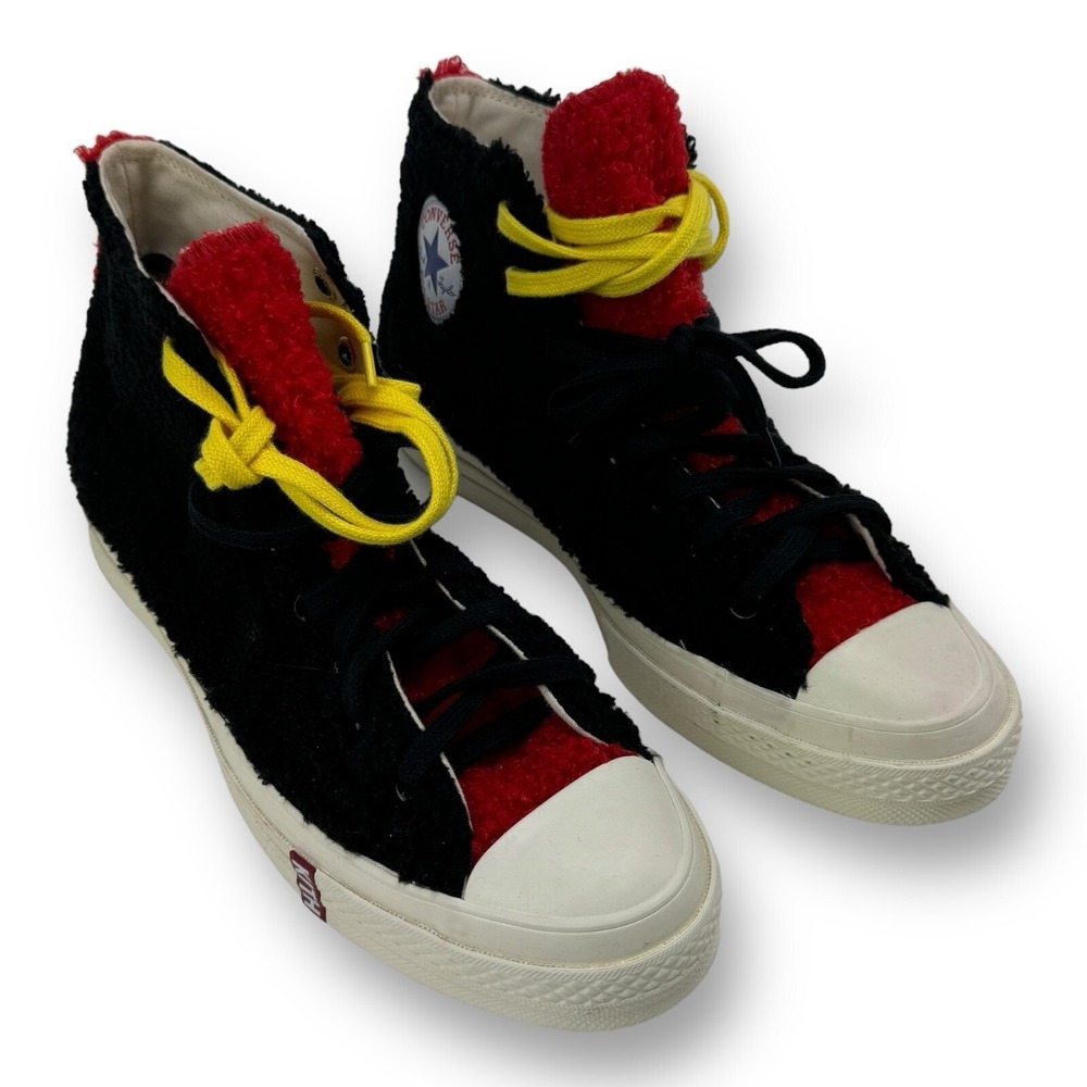 NWOT Converse x Disney x Kith Mickey Mouse Fleece High Top Shoes Black & Red Siz
